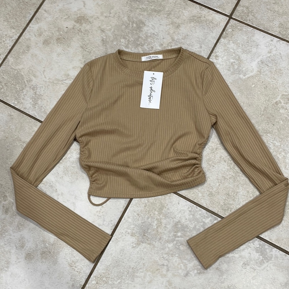 12TH Tribe Long Sleeve Ribbed Backless Tie Top S